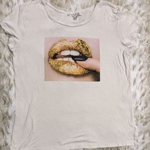 Express One Eleven White Shirt Gold Lip size Extra Small